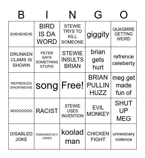 FAMILY GUY BINGO Card