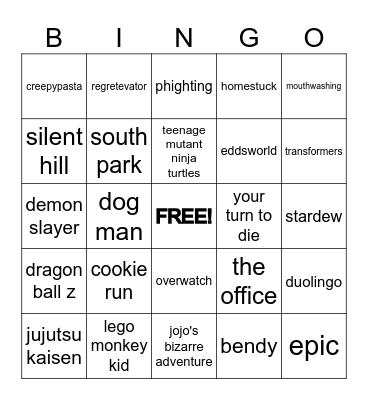 ponytown cosplay bingo Card