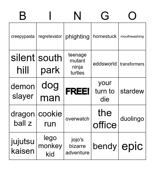 ponytown cosplay bingo Card