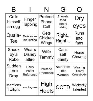 Timmy's Takeout Bingo Card