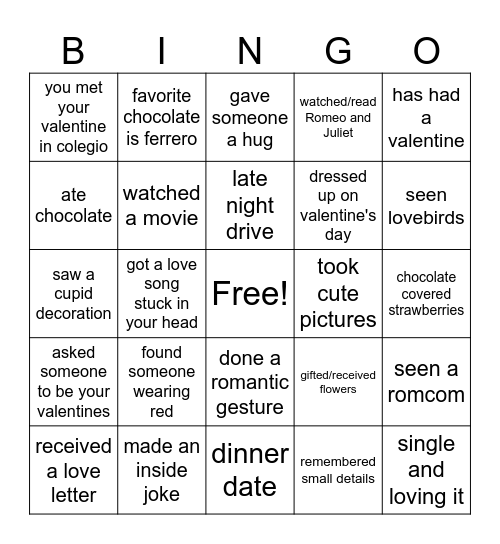 valentine Bingo Card