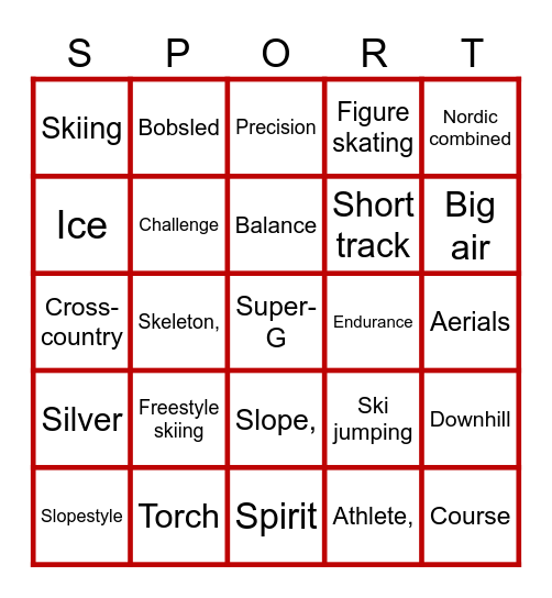 Winter Olympics 2026 Bingo Card
