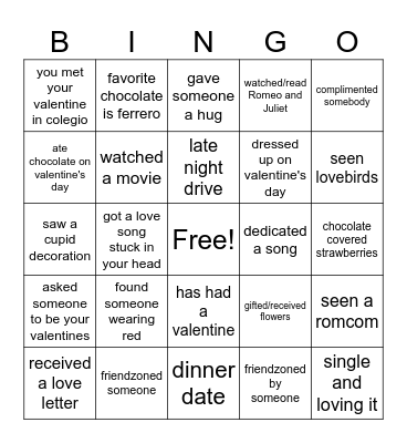valentine Bingo Card