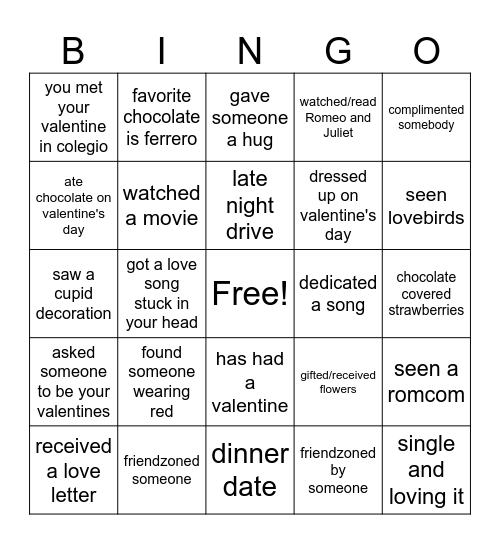 valentine Bingo Card