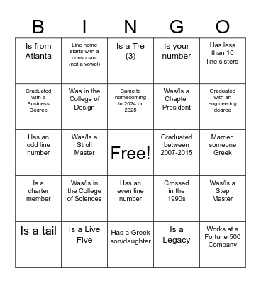 Xi Alpha DST Bingo Card