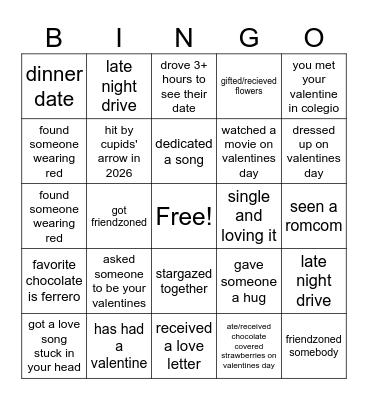 Valentines Bingo Card