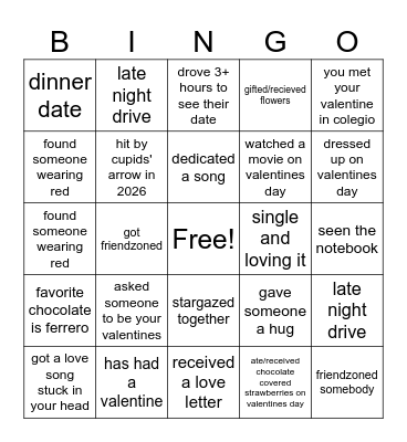 Valentines Bingo Card