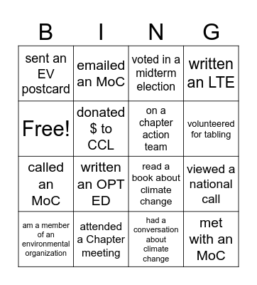 CLIMATE ACTION Bingo Card