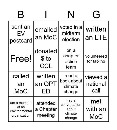 CLIMATE ACTION Bingo Card