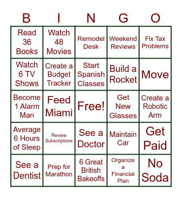 2026 Goal Bingo Card