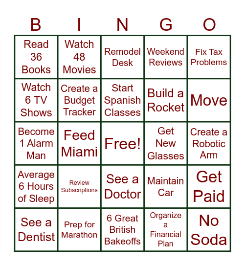2026 Goal Bingo Card