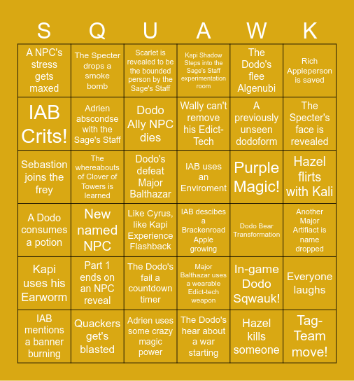 2.16 Cassus Bellis pt. 1 Bingo Card