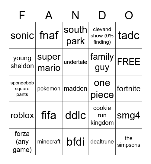 fandom bingo Card