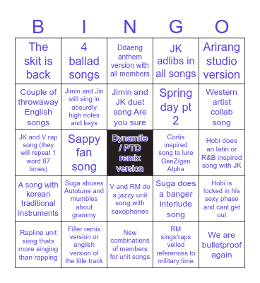 Shruti Arirang bingo Card