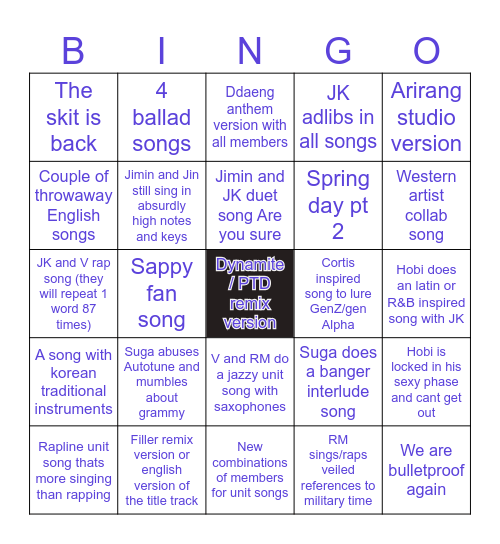Shruti Arirang bingo Card