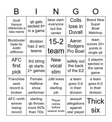 2026 NFL Season Bingo Card