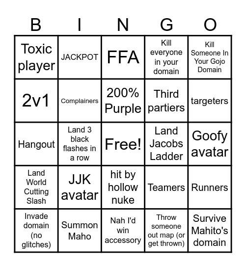 JJS Bingo Card