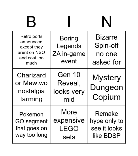 Pokemon Day 2026 Bingo Card