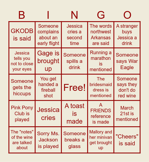 BRIDE BACH BINGO Card