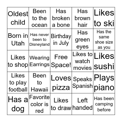 Human Bingo Card