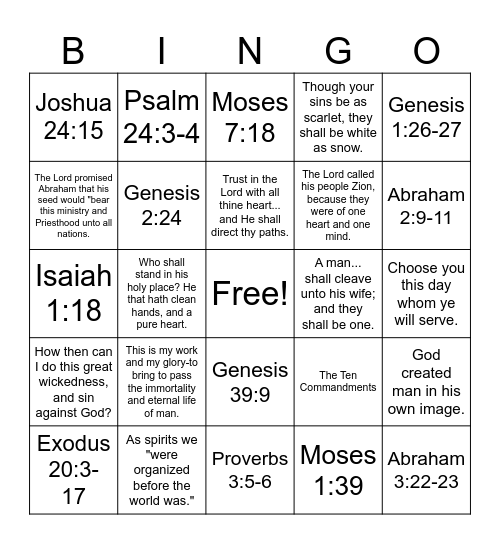 Old Testament Doctrinal Mastery Bingo Card