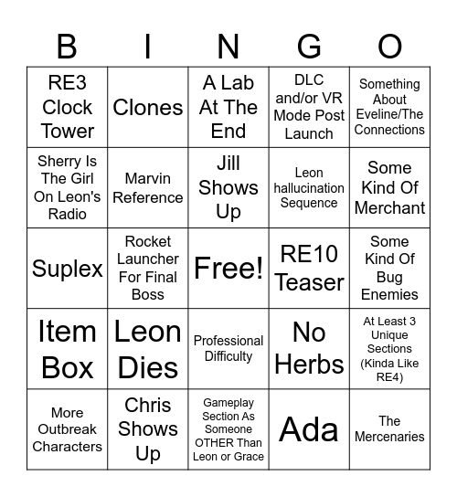 Resident Evil Requiem Bingo Card Bingo Card