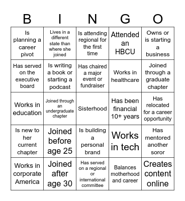 Networking Bingo Card