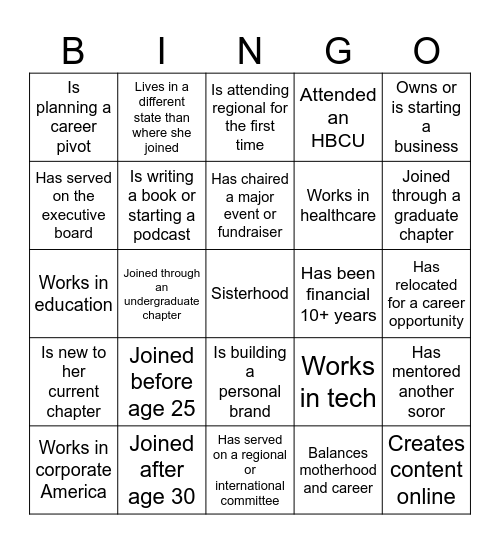 Networking Bingo Card