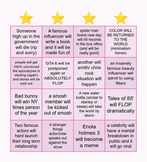 2026 BINGO CARD Bingo Card