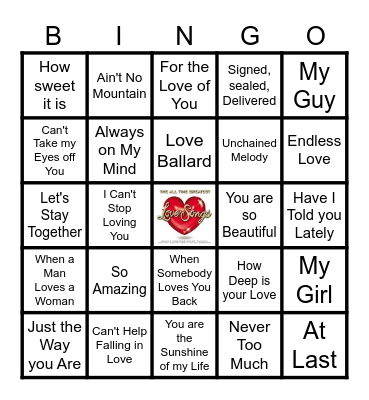 LOVE SONGS BINGO Card