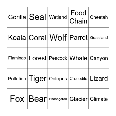 Nature & Animals Bingo Card