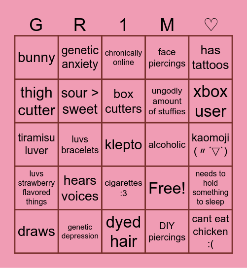 Gr1ms bingo Card