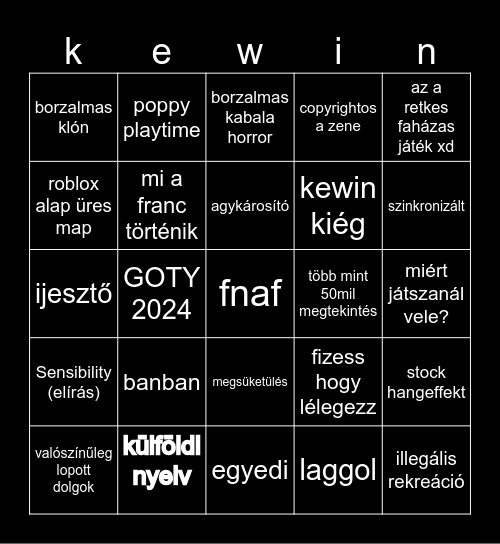 kewin bingo Card
