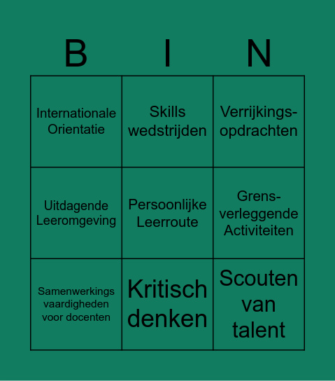 Excellentie Bingo Card