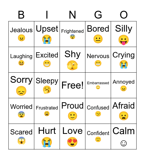 Emotions Flashcards Bingo Card