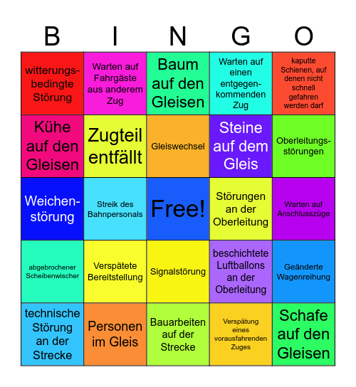 Bahn-Verspätungs-Bingo Card