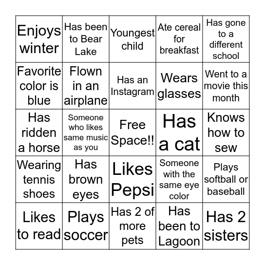 Human Bingo #2 Bingo Card