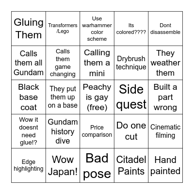 We built a gundam model for the 1st time! Bingo Card