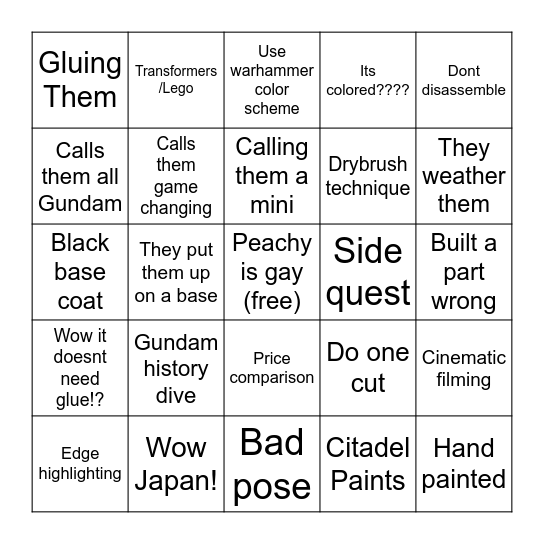 We built a gundam model for the 1st time! Bingo Card