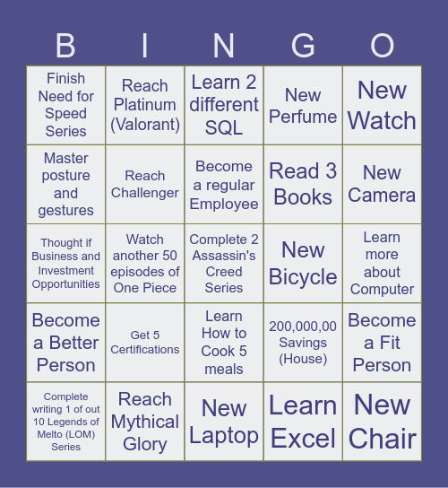 Melto's Bingo Card