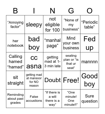 raseena Bingo Card
