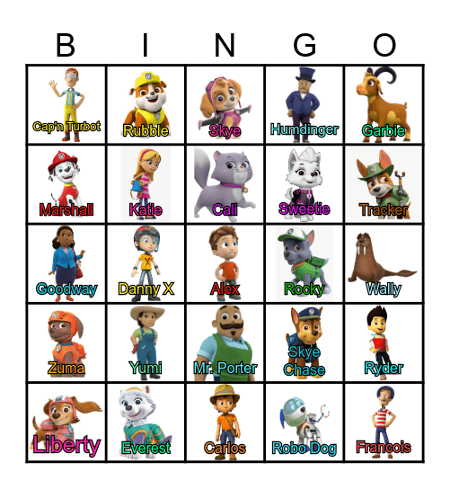 Paw Patrol Bingo Card