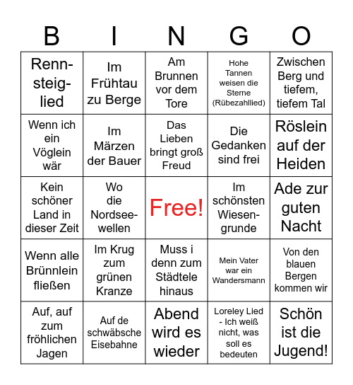 Volkslieder Bingo Card