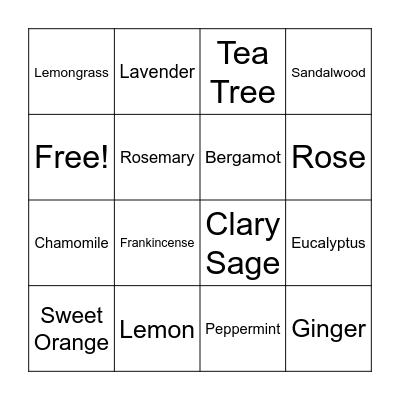 Aromatherapy Bingo Card