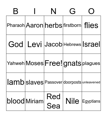 God's People Suffer In Egypt Bingo Card