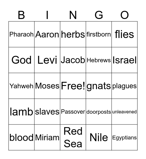 God's People Suffer In Egypt Bingo Card