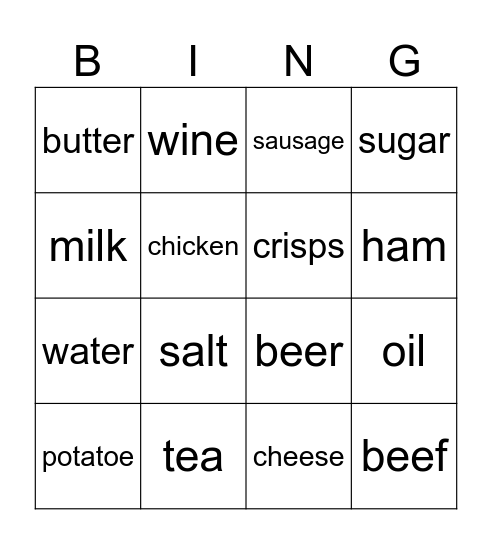 FOOD bingo Card