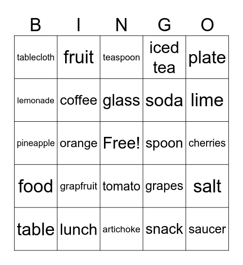 La comida Bingo Card