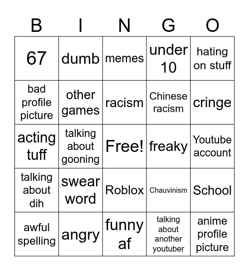 gen alphas Bingo Card