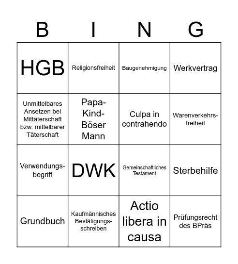 StaatSexAmen Bingo Card